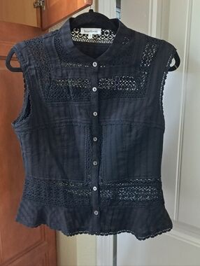 Heartloom Black Sleeveless Lace Panel Button Front Top Size Small